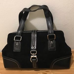 Genuine Black Suede Doctor Satchel Silver Buckle